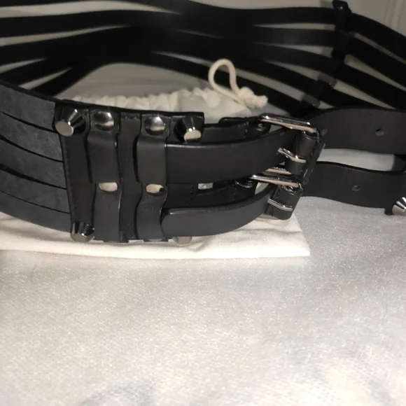 Balenciaga Black Stripes Nubuck And Leather Studded Belt Balenciaga Black Stripes Nubuck And Leather Studded Belt main image 2
